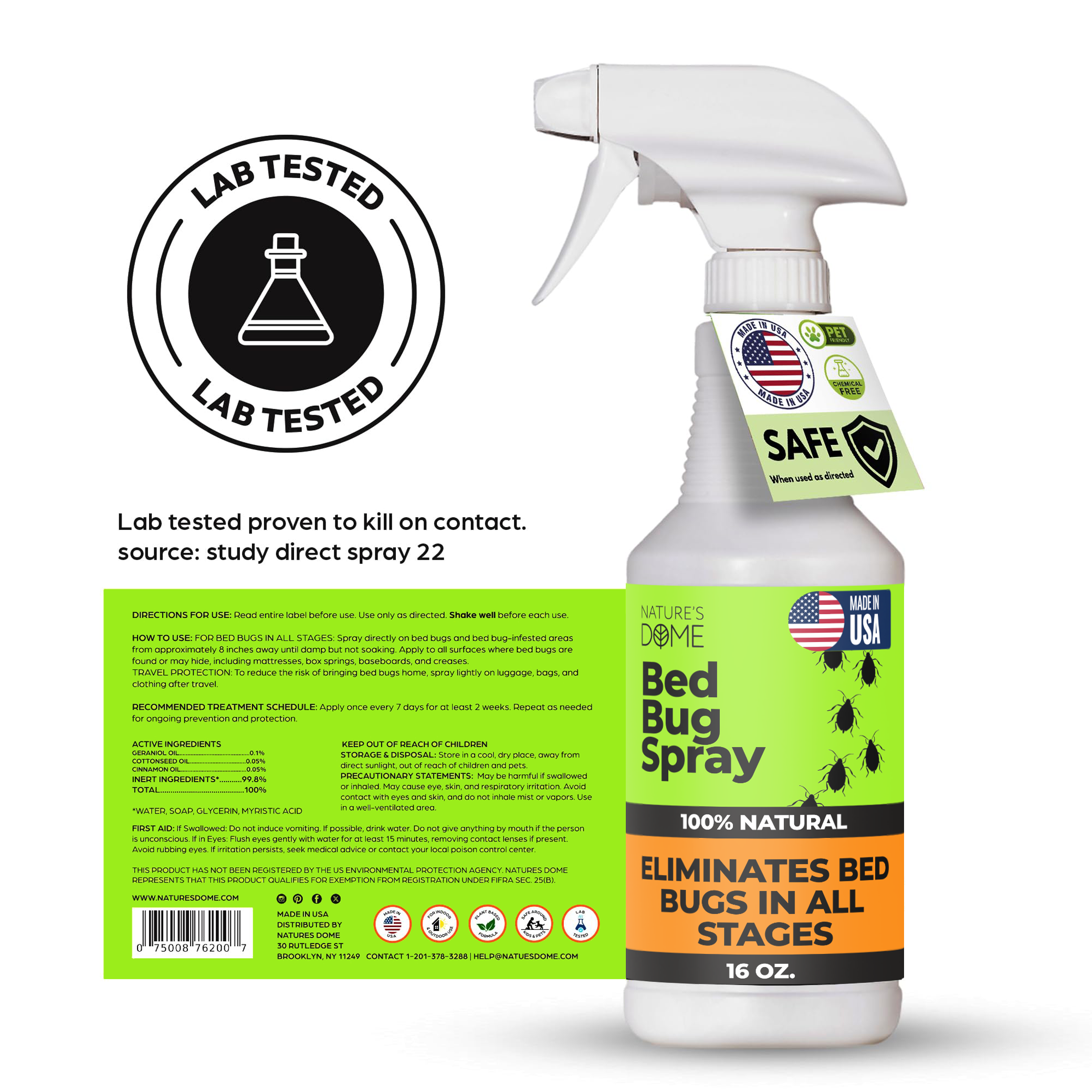 Nature's Dome DIY Bed Bug & Mite Spray Kit (Just Add Water) – 16 oz