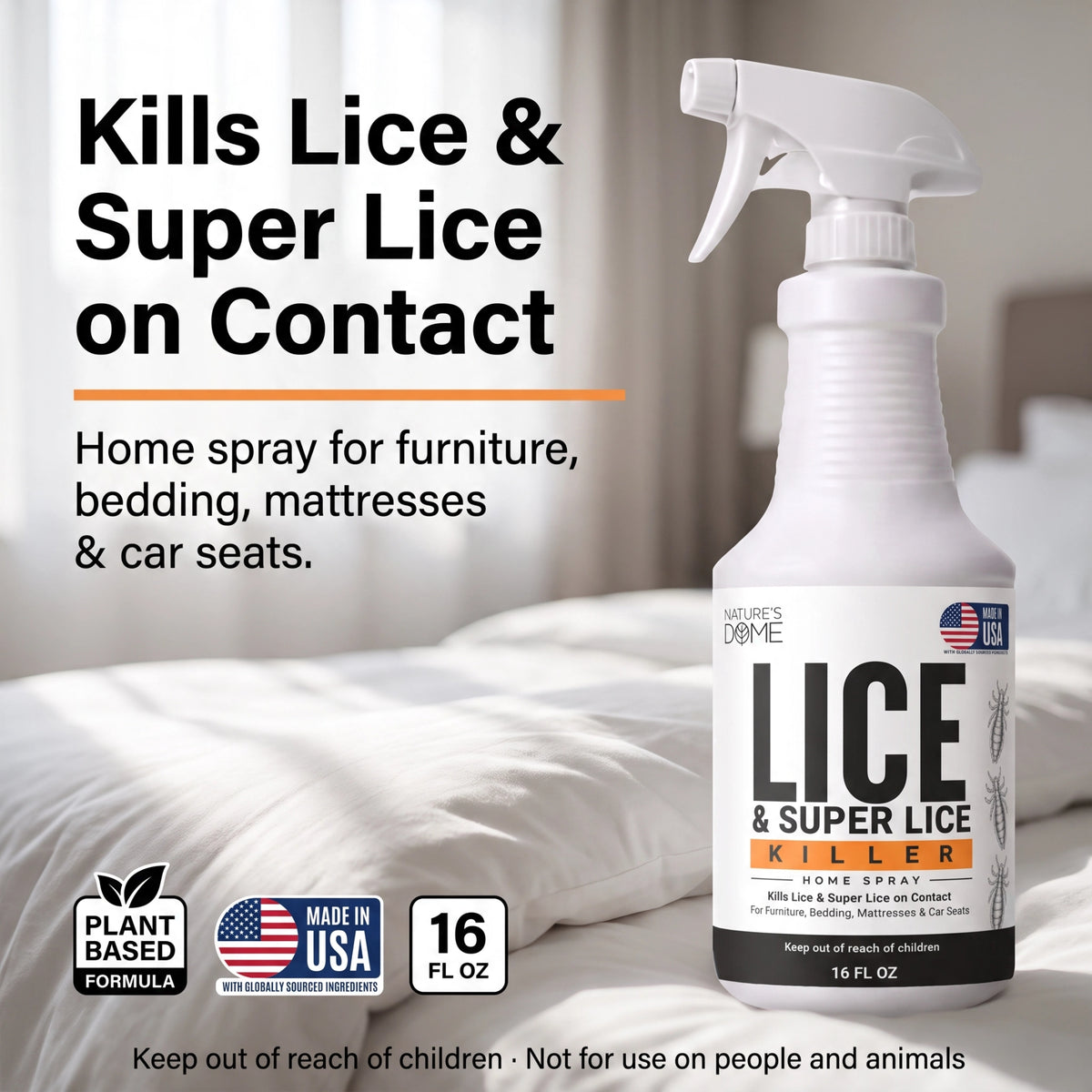 Nature's Dome Lice Spray for Home, Bedding & Furniture 16oz