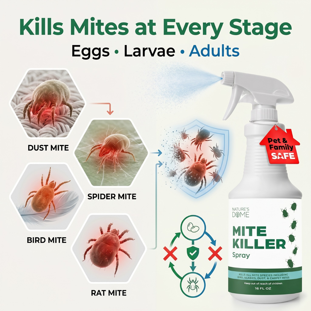 Nature's Dome Mite Spray 16 oz – Plant Based Treatment for Dust, Spider, Carpet, Bird, Rat Mites – Safe for Families, Pet, Home, Bedding & Furniture When Used As Directed