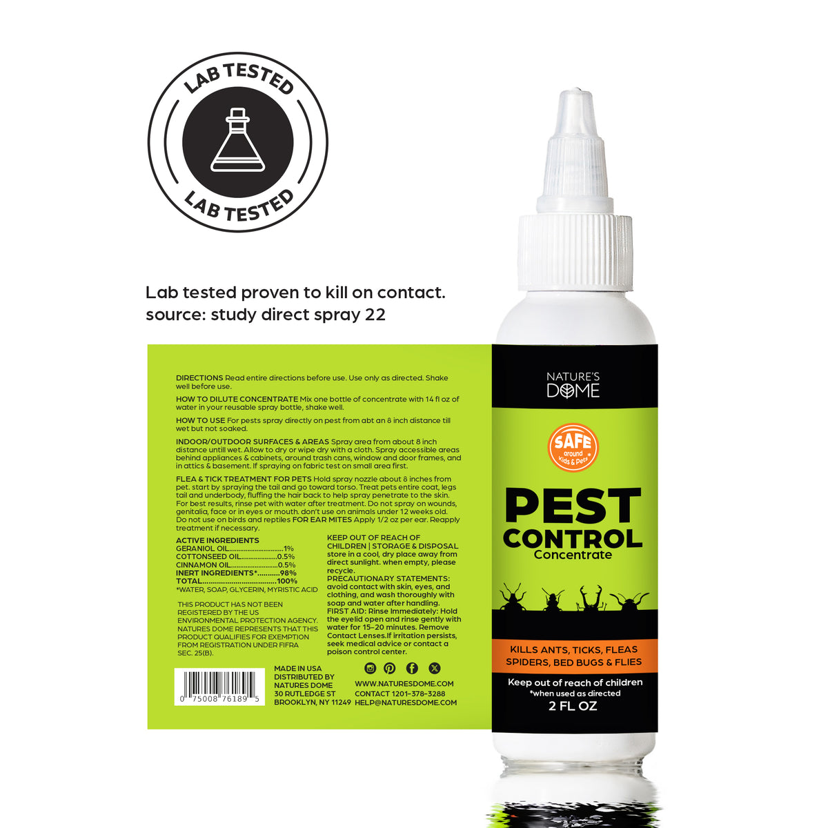 Nature's Dome 16 oz DIY Pest Control Spray Kit - Just Add Water, Essential Oils, Includes Bottle & Concentrate - Safe for Pets & Kids, Indoor/Outdoor Use