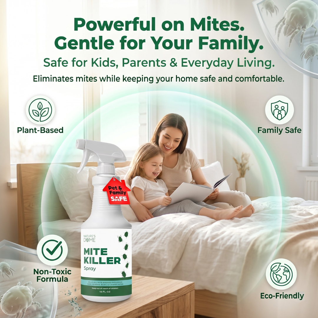 Nature's Dome Mite Spray 16 oz – Plant Based Treatment for Dust, Spider, Carpet, Bird, Rat Mites – Safe for Families, Pet, Home, Bedding & Furniture When Used As Directed