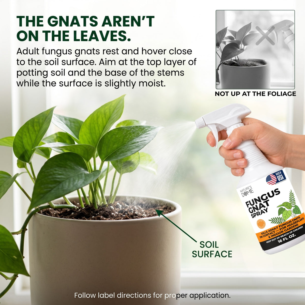 Nature's Dome Fungus Gnat Killer Spray 16 oz for Houseplants & Soil