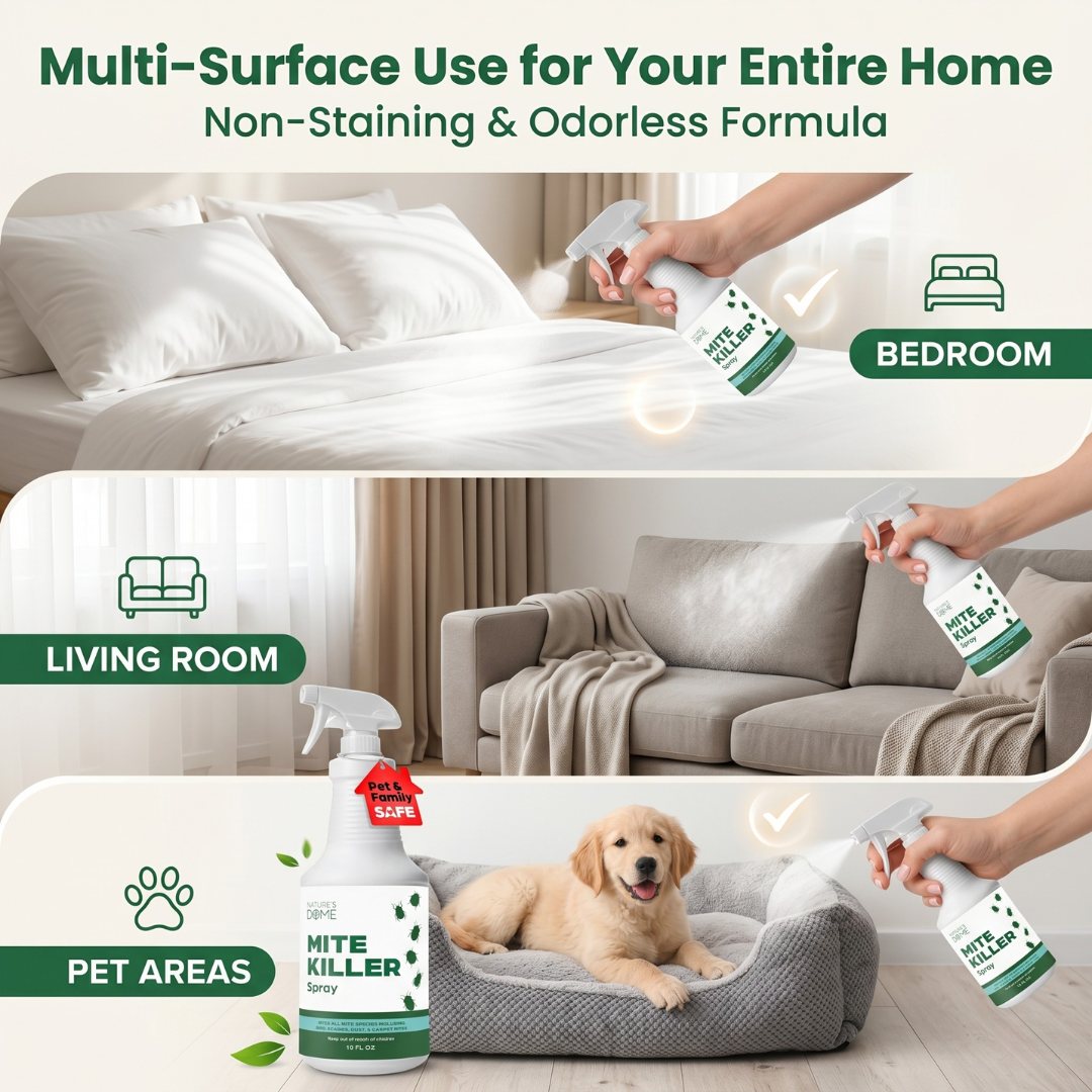 Nature's Dome Mite Spray 16 oz – Plant Based Treatment for Dust, Spider, Carpet, Bird, Rat Mites – Safe for Families, Pet, Home, Bedding & Furniture When Used As Directed