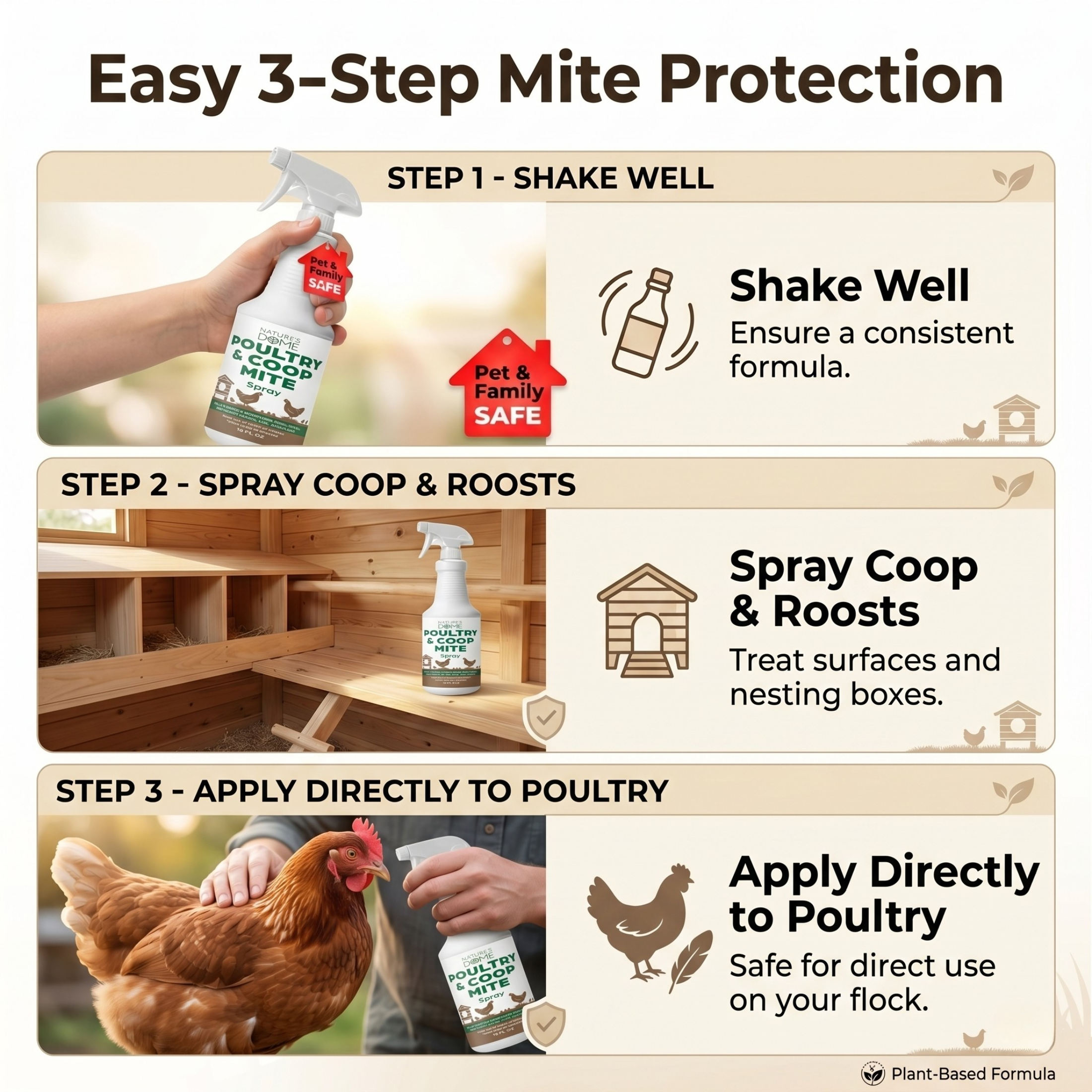 Nature's Dome Poultry Spray - 16 oz - Natural Plant Based Oils for Control - Family Safe with No Egg Withdrawl