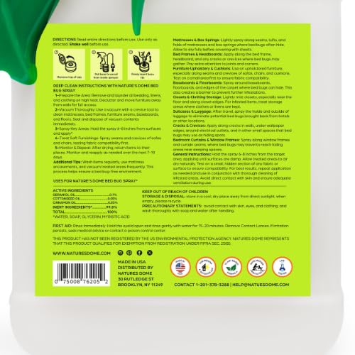 Nature's Dome 1 Gallon Spray, Bed Bug & Mite Killer - Provides Lasting Defense, Destroys Eggs & Resistant Strains, 100% Natural, Safe & Non-Toxic