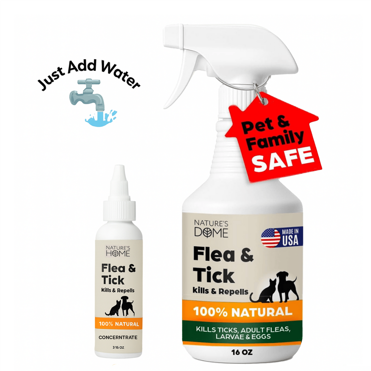 Nature’s Dome Outdoor Flea & Tick Spray – 16 oz Includes Bottle & Concentrate – Kills & Repels Fleas, Ticks, Larvae & Eggs – Plant-Based Pest Control – Safe for Pets, Kids & Plants – Just Add Water