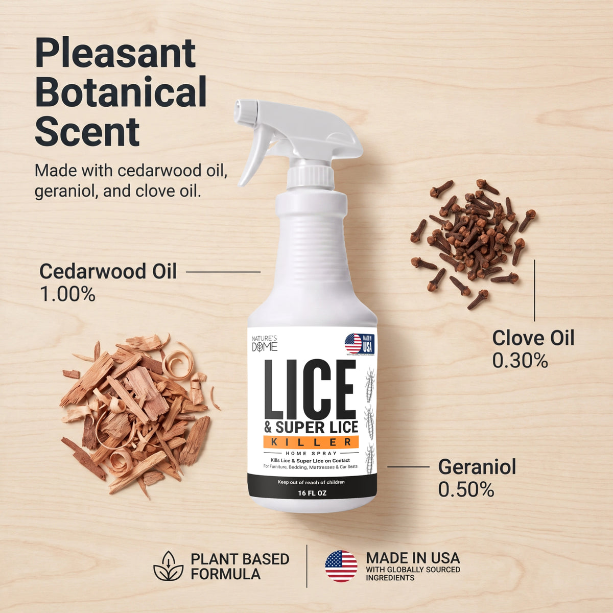 Nature's Dome Lice Spray for Home, Bedding & Furniture 16oz