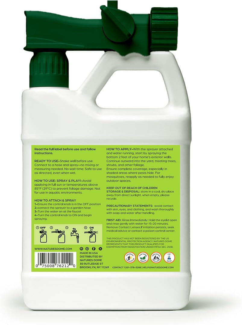 Nature’s Dome Outdoor Bug Spray – Flea, Tick & Mosquito Yard Treatment – Plant-Based Insect Killer & Repellent with Essential Oils – Safe for Pets, Kids & Plants – 32 oz Ready-to-Use
