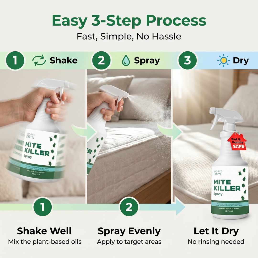 Nature's Dome Mite Spray 16 oz – Plant Based Treatment for Dust, Spider, Carpet, Bird, Rat Mites – Safe for Families, Pet, Home, Bedding & Furniture When Used As Directed