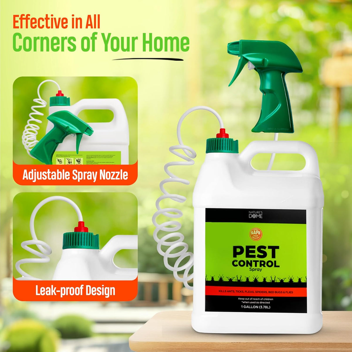 Nature's Dome 1 Gallon Pest Control Spray – Eco-Friendly, Ready-to-Use, Ant, Roach, Spider, Fly, Flea & Insect Control with Essential Oils – Fast-Acting, Child & Pet Safe for Indoor/Outdoor Use