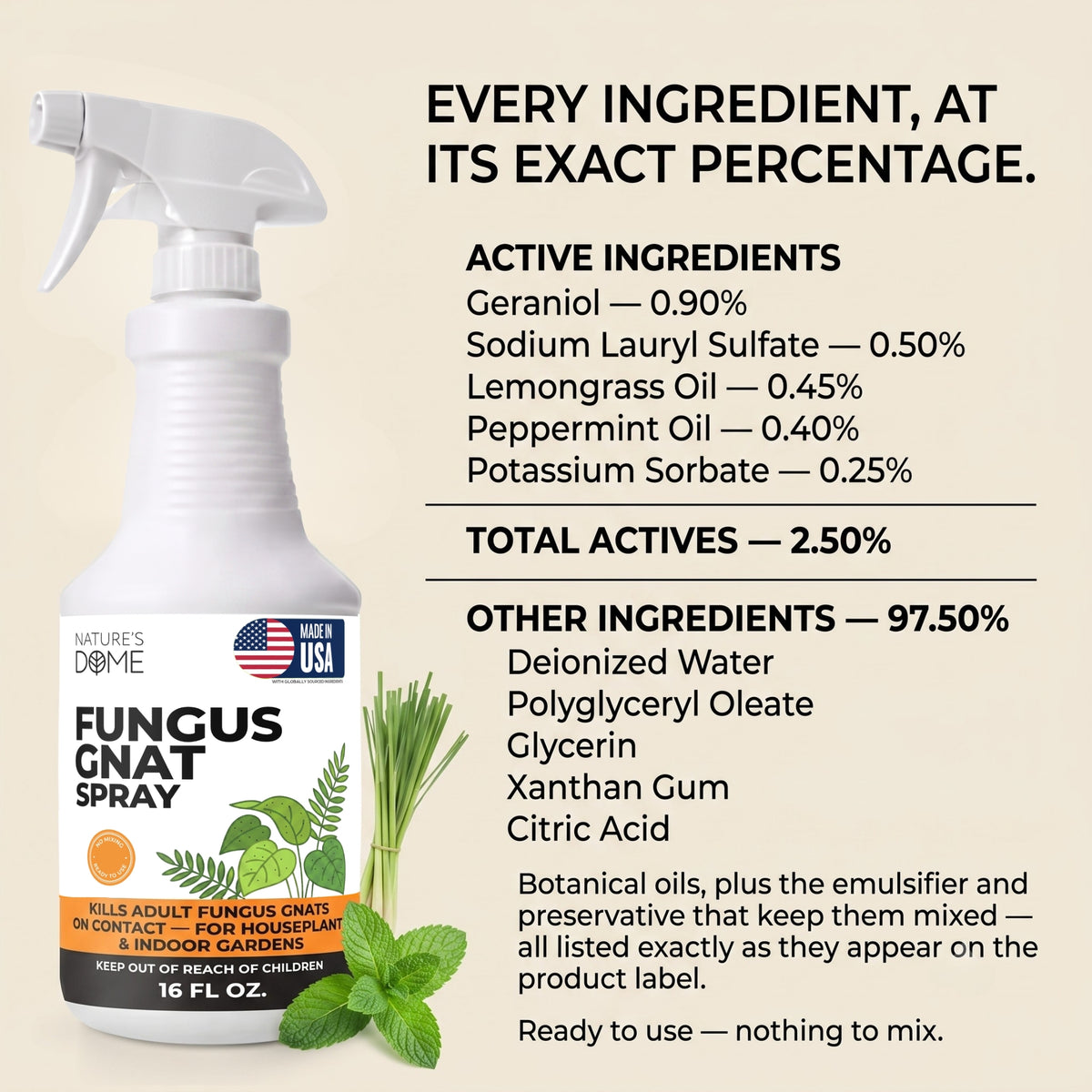 Nature's Dome Fungus Gnat Killer Spray 16 oz for Houseplants & Soil