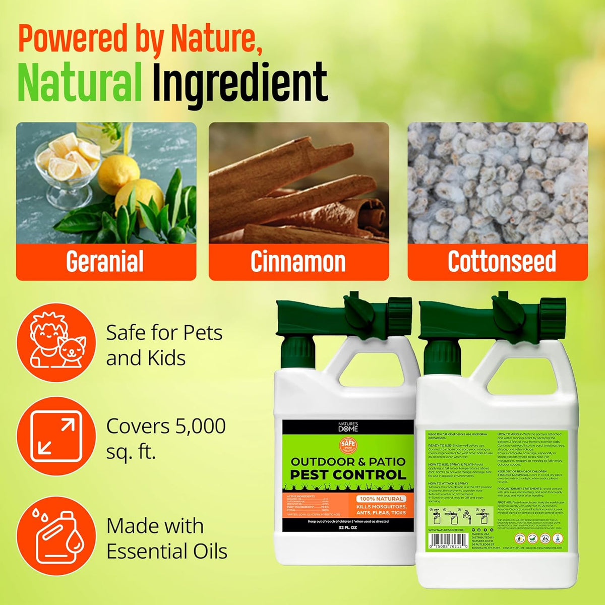 Nature’s Dome Outdoor Bug Spray – Flea, Tick & Mosquito Yard Treatment – Plant-Based Insect Killer & Repellent with Essential Oils – Safe for Pets, Kids & Plants – 32 oz Ready-to-Use