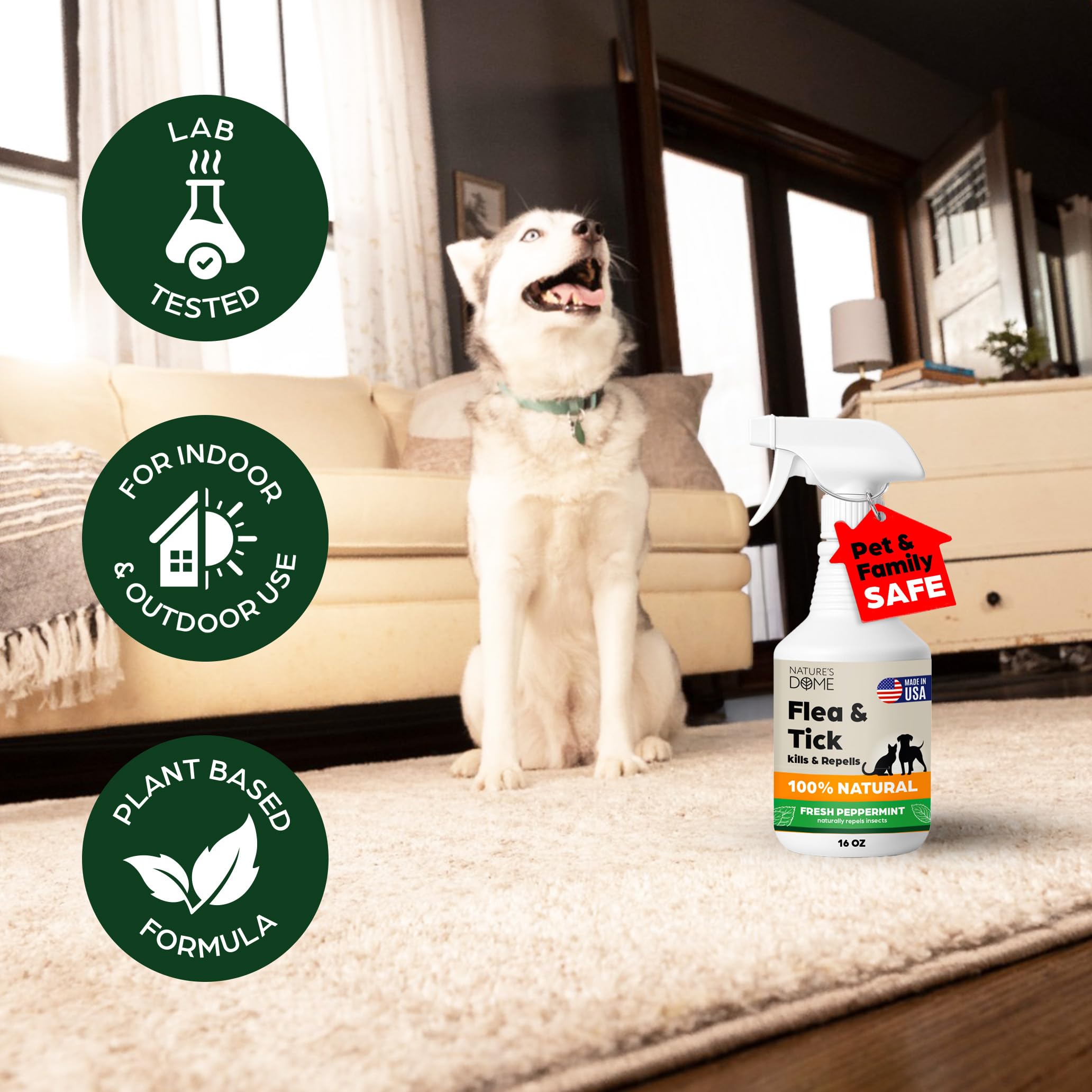 Nature’s Home Flea & Tick Spray Peppermint – 16 oz