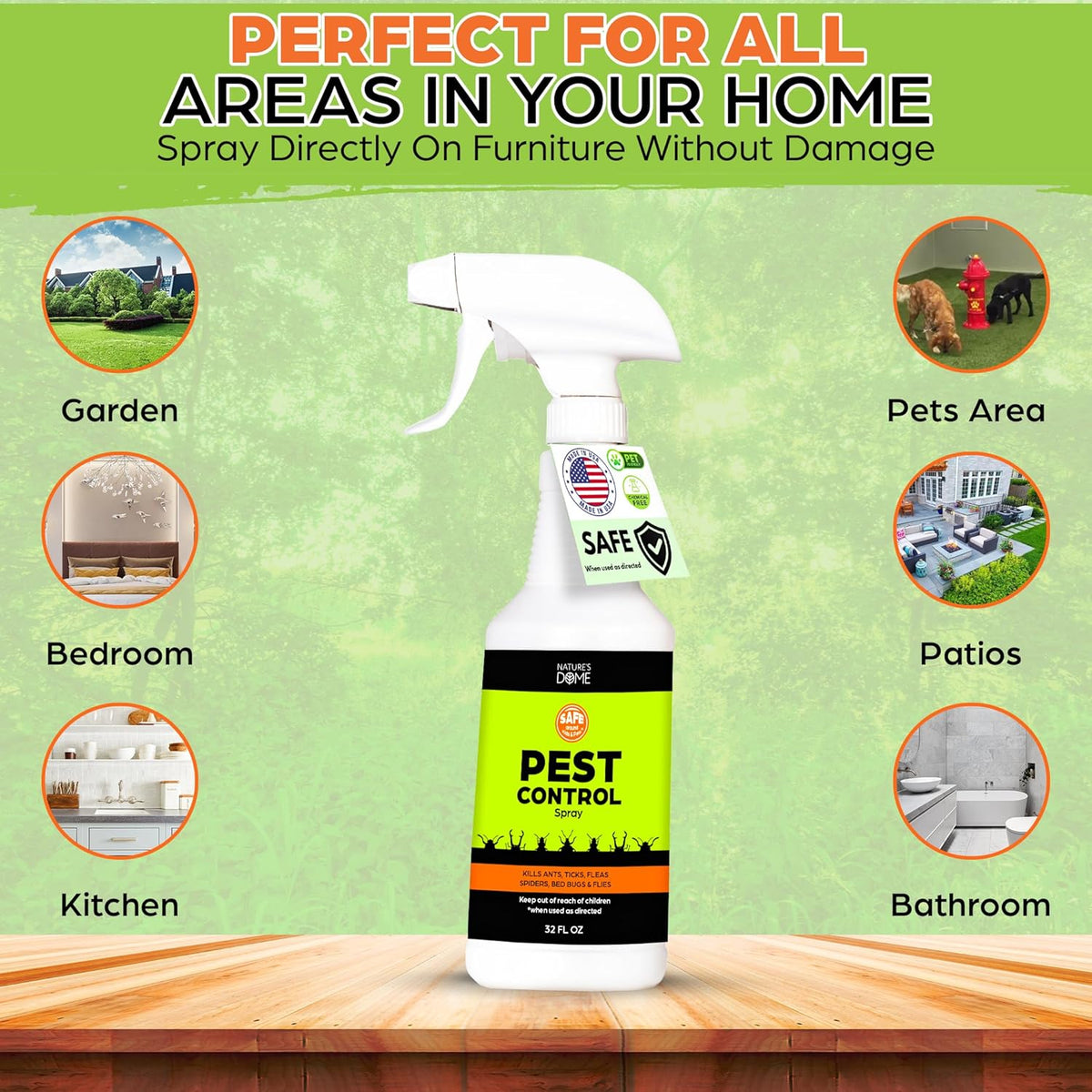 Nature's Dome Eco-Friendly Pest Control Spray – 32 oz – Ant, Roach, Spider, Fly, Flea and Insect Control with Natural Essential Oils – Fast-Acting, Child & Pet Safe for Indoor & Outdoor Use
