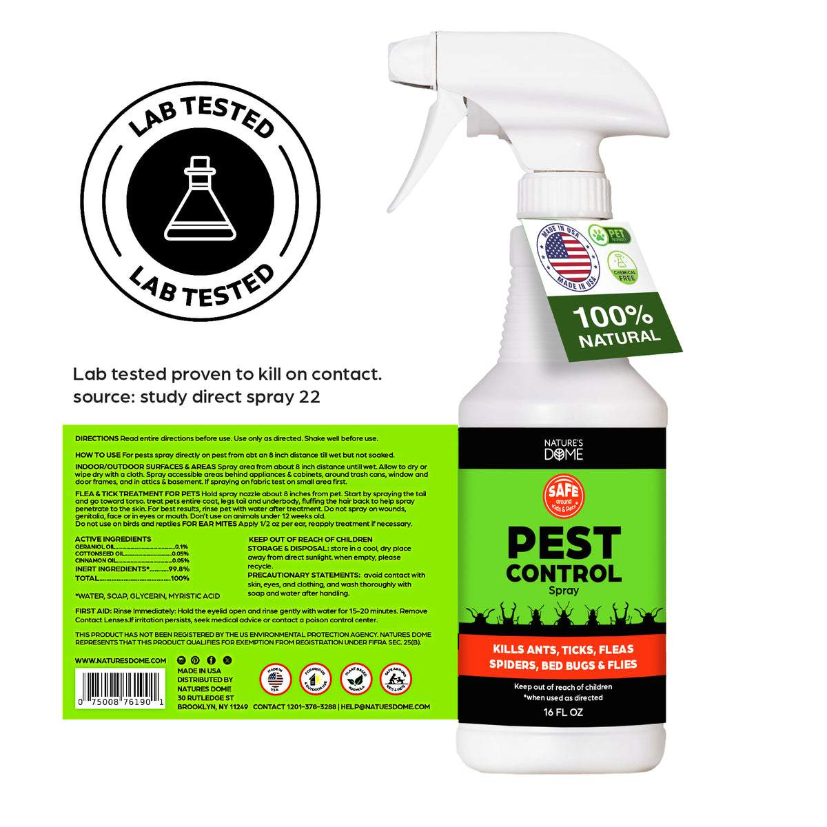 Nature's Dome Eco-Friendly Pest Control Spray – 16 oz – Ant, Roach, Spider, Fly, Flea and Insect Control with Natural Essential Oils – Fast-Acting, Child & Pet Safe for Indoor & Outdoor Use