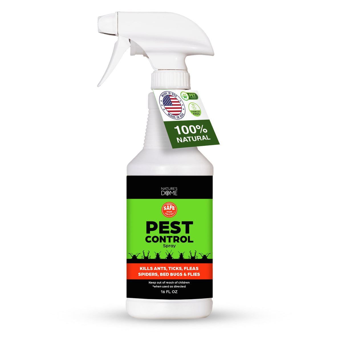 Nature's Dome Eco-Friendly Pest Control Spray – 16 oz – Ant, Roach, Spider, Fly, Flea and Insect Control with Natural Essential Oils – Fast-Acting, Child & Pet Safe for Indoor & Outdoor Use