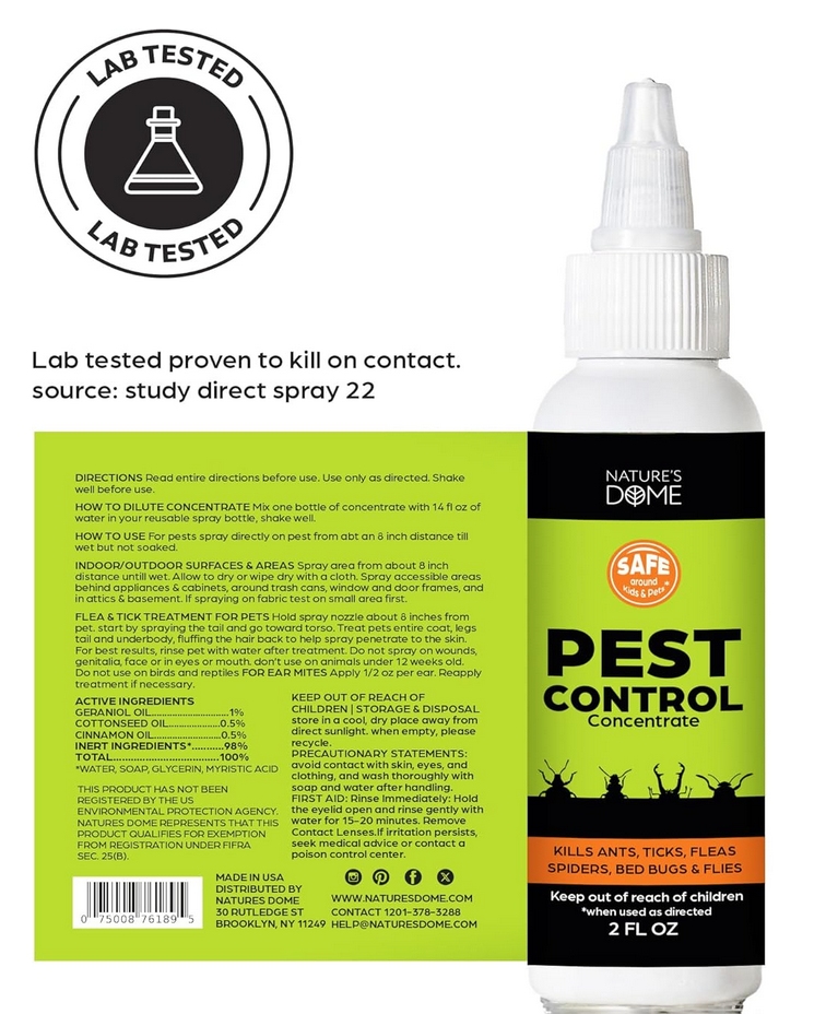 Nature's Dome Indoor Bug Spray 2 Pack – Natural Pet & Kid-Safe Pest Control Concentrate with Essential Oils – Roach, Spider, Flea, Mosquito & Ant Killer – Safe for Home & Outdoor Use, 2 oz Each