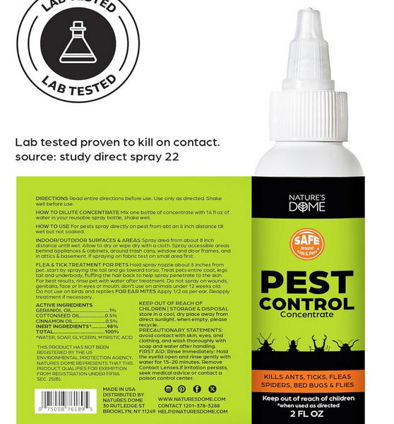 Nature's Dome Indoor Bug Spray 2 Pack – Natural Pet & Kid-Safe Pest Control Concentrate with Essential Oils – Roach, Spider, Flea, Mosquito & Ant Killer – Safe for Home & Outdoor Use, 2 oz Each