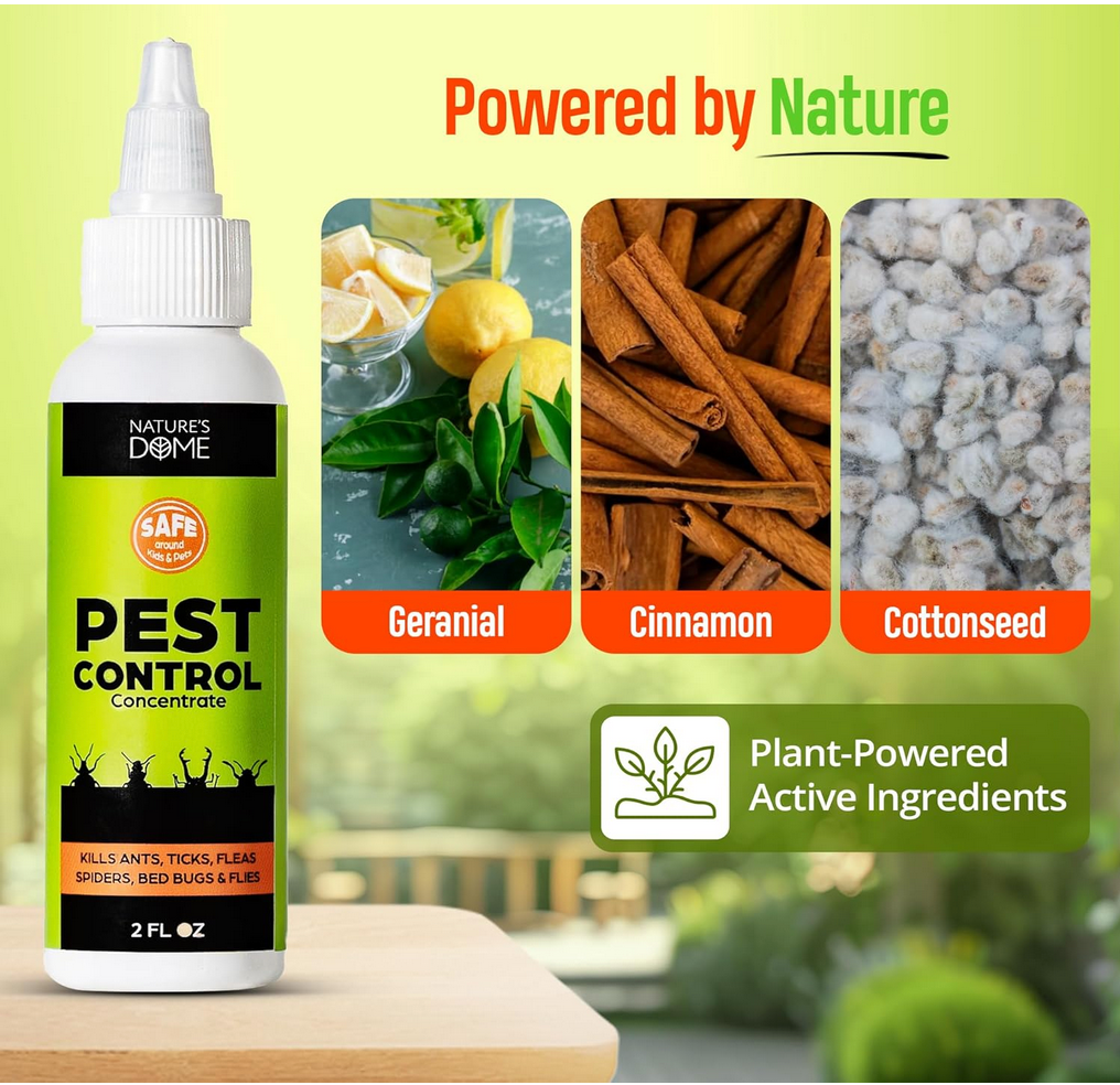 Nature's Dome Indoor Bug Spray 2 Pack – Natural Pet & Kid-Safe Pest Control Concentrate with Essential Oils – Roach, Spider, Flea, Mosquito & Ant Killer – Safe for Home & Outdoor Use, 2 oz Each