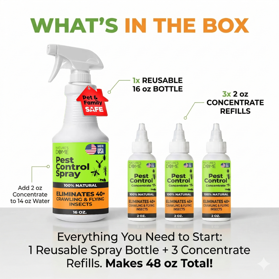 Nature’s Dome Pest Control Starter Kit – Makes 3 Bottles (1 concentrate makes 16 oz Each)
