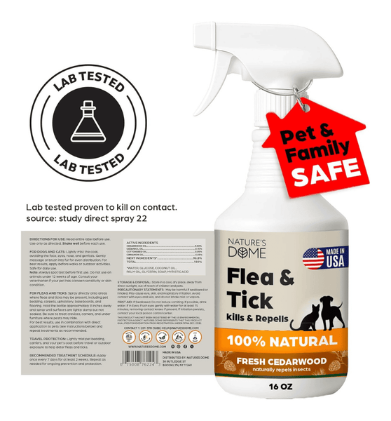 Nature’s Dome Cedarwood Flea & Tick Spray – 16 oz – Kills & Repels Fleas, Ticks, Larvae & Eggs – Plant-Based Pest Control – Safe for Pets, Kids & Plants – Ready-to-Use