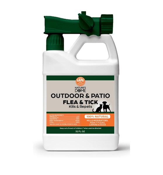 Nature’s Dome Outdoor Flea & Tick Spray – 32 oz Hose-End Yard Treatment – Kills & Repels Mosquitoes, Fleas, Ticks, Larvae & Eggs – Plant-Based, Safe for Pets, Kids & Plants – Ready-to-Use