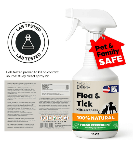 Nature’s Dome Peppermint Flea & Tick Spray – 16 oz – Kills & Repels Fleas, Ticks, Larvae & Eggs – Plant-Based Pest Control – Safe for Pets, Kids & Plants – Ready-to-Use