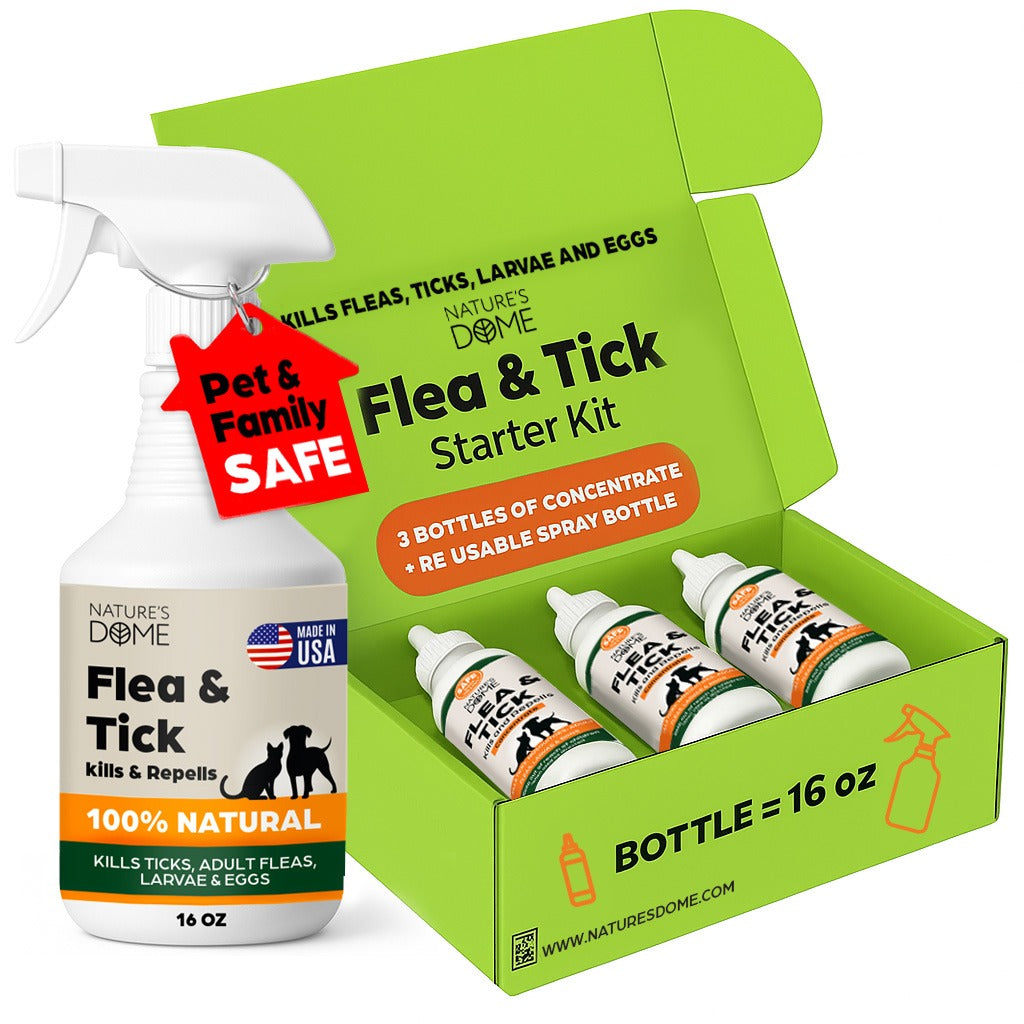 Nature's Dome Flea & Ticks Starter Kit- Makes 3 Bottles (1 concentrate makes 16 oz Each)
