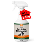 Nature's Home Pet Odor Eliminator spray bottle with a 'Pet & Family Safe' label on a white background
