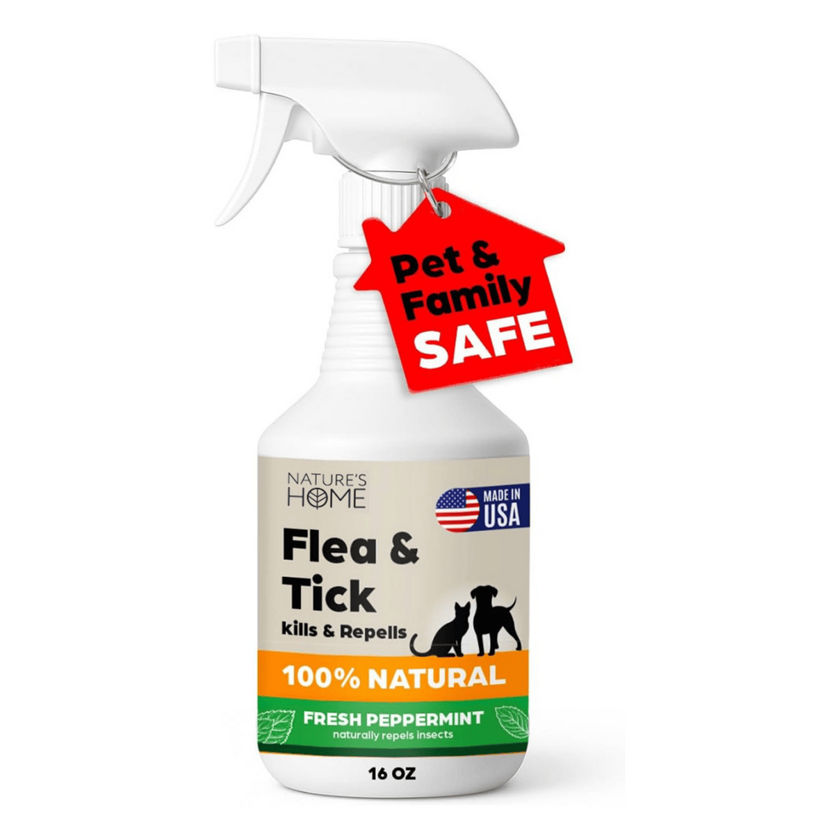 Nature’s Home Peppermint Flea & Tick Spray – 16 oz – Kills & Repels Fleas, Ticks, Larvae & Eggs – Plant-Based Pest Control – Safe for Pets, Kids & Plants – Ready-to-Use