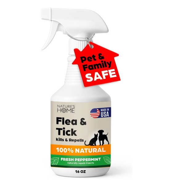 Nature’s Home Peppermint Flea & Tick Spray – 16 oz – Kills & Repels Fleas, Ticks, Larvae & Eggs – Plant-Based Pest Control – Safe for Pets, Kids & Plants – Ready-to-Use