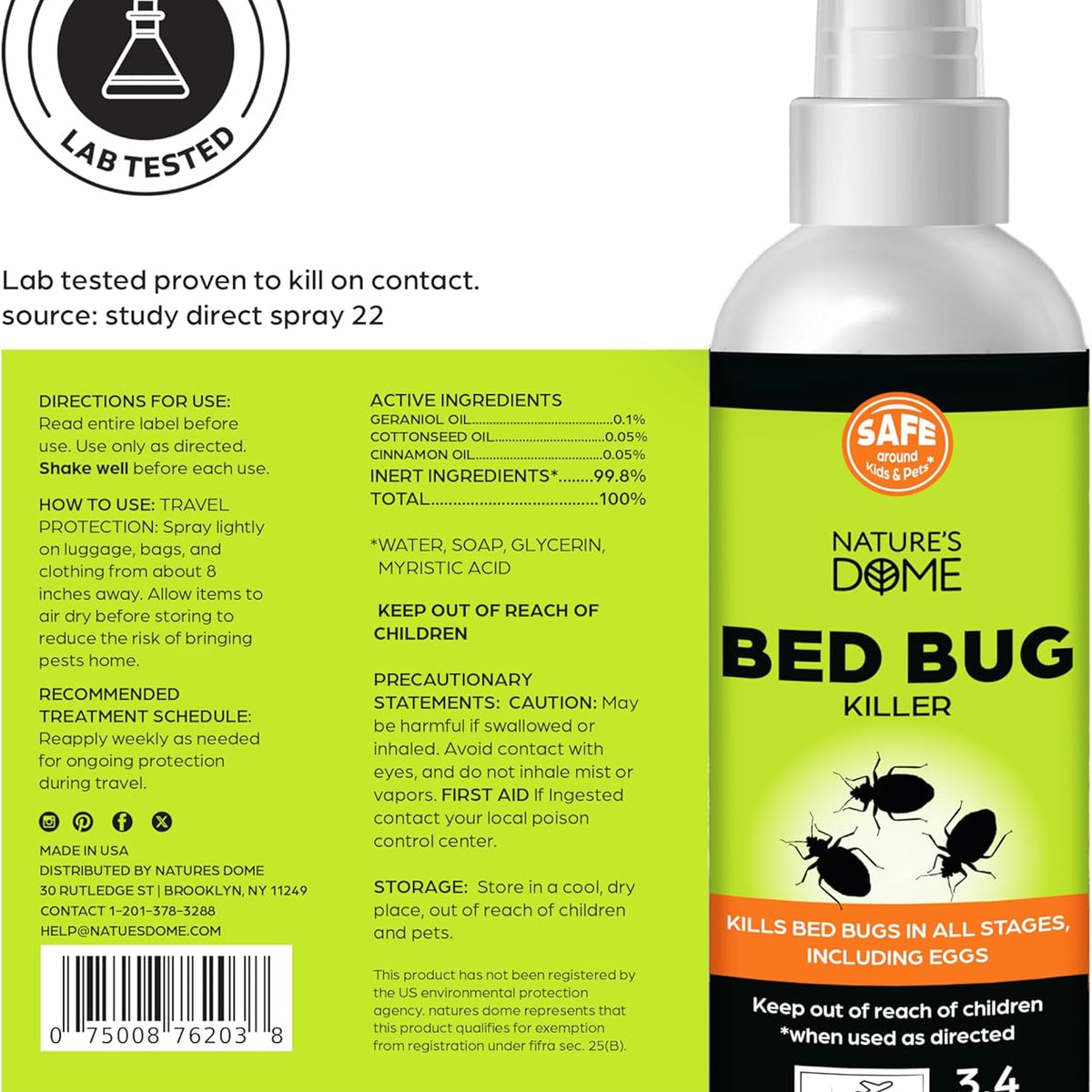Nature’s Dome Bed Bug & Mite Spray – TSA-Approved 3.4 oz Travel Size– 100% Efficacy, Destroys Eggs & Resistant Strains, Made from Natural Ingredients