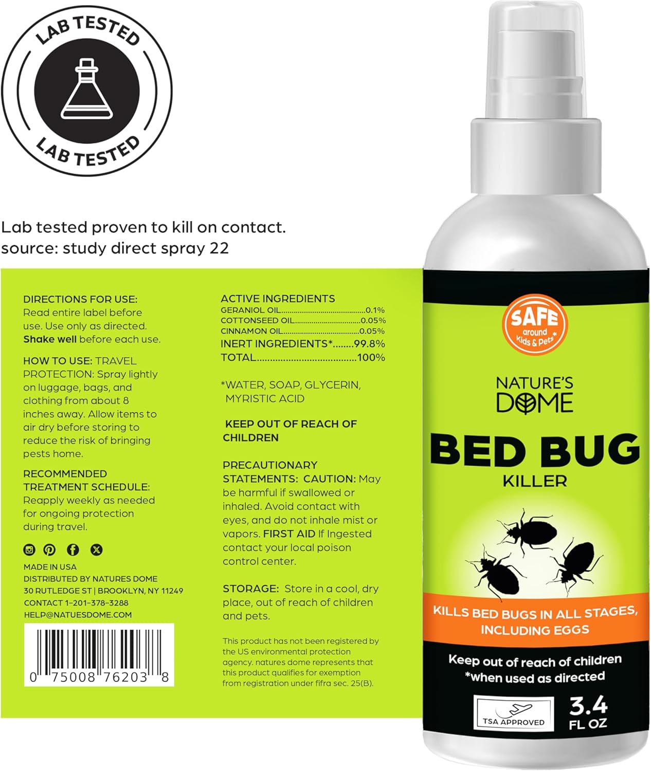 Nature’s Dome Bed Bug & Mite Spray – 3.4 oz Travel Size