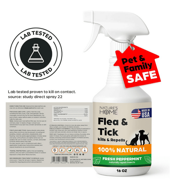 Nature’s Home Peppermint Flea & Tick Spray – 16 oz – Kills & Repels Fleas, Ticks, Larvae & Eggs – Plant-Based Pest Control – Safe for Pets, Kids & Plants – Ready-to-Use