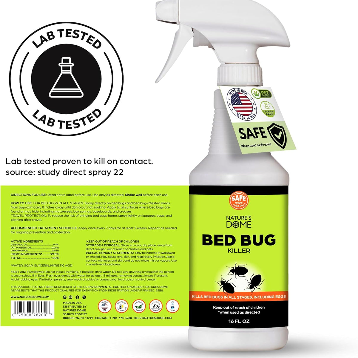 Nature's Dome DIY Bed Bug Spray just add water, Provides Lasting Defense,16 oz bottle with 2 oz concentrate Bed Bug Killer & Mite Killer Spray with 100% Kill Efficacy, Destroys Eggs & Resistant Strains, Derived from Natural Ingredients, Non-Toxic