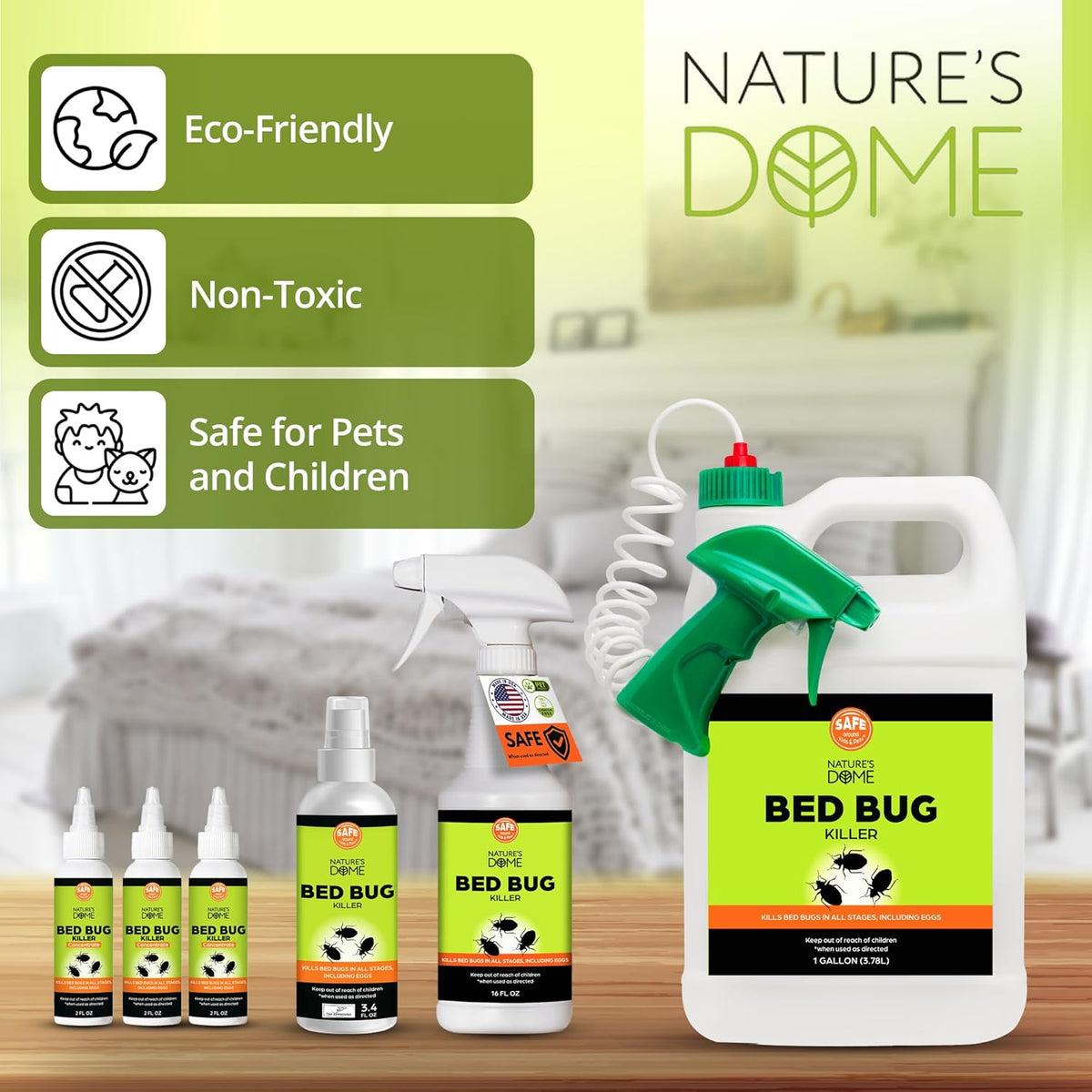 Nature's Dome DIY Bed Bug Spray just add water, Provides Lasting Defense,16 oz bottle with 2 oz concentrate Bed Bug Killer & Mite Killer Spray with 100% Kill Efficacy, Destroys Eggs & Resistant Strains, Derived from Natural Ingredients, Non-Toxic