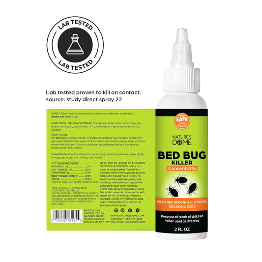 Nature's Dome 2 oz Concentrate Bed Bug & Mite Killer - Makes 16 oz Spray, Provides Lasting Defense, Destroys Eggs & Resistant Strains, 100% Natural, Safe & Non-Toxic