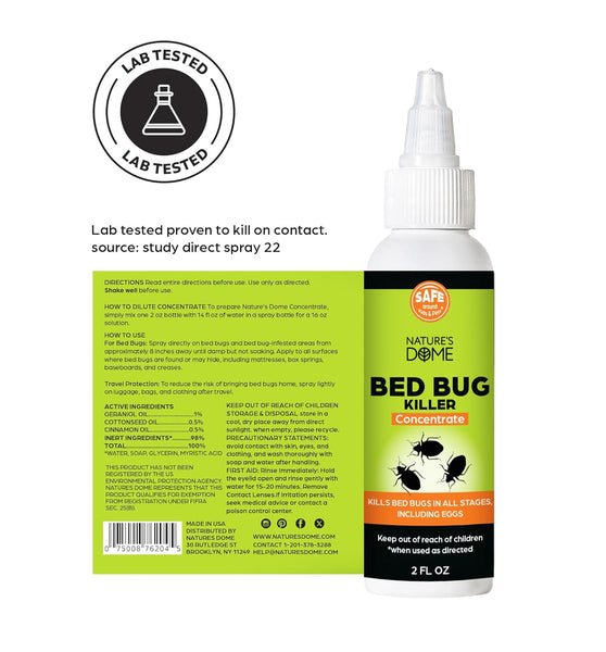 Nature's Dome 2 oz Concentrate Bed Bug & Mite Killer - Makes 16 oz Spray, Provides Lasting Defense, Destroys Eggs & Resistant Strains, 100% Natural, Safe & Non-Toxic